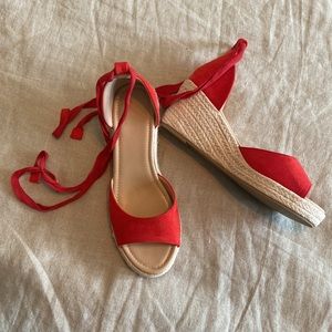 Red Wedge Ankle Tie - Size 9
